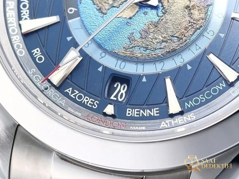 VS Factory Omega 150M World Time Koyu Mavi Replika Saat - VS Saat - Arka Kapak ve Mekanizma Detayı