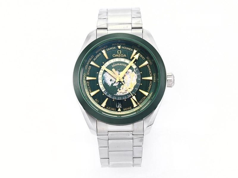 VS Factory Omega 150M World Time yeşil bezel yeşil kadran altın akrep-yelkovan replika saat - VS saat — 1. fotoğraf
