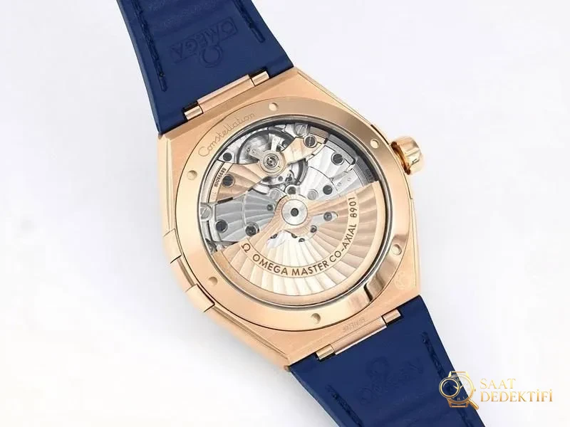 VS Factory Omega 5. Nesil Constellation Rose Gold Mavi Bezel Mavi Kadran Replika Kol Saati - VS Saat - Klips Kilidi ve Lazer Damgalar