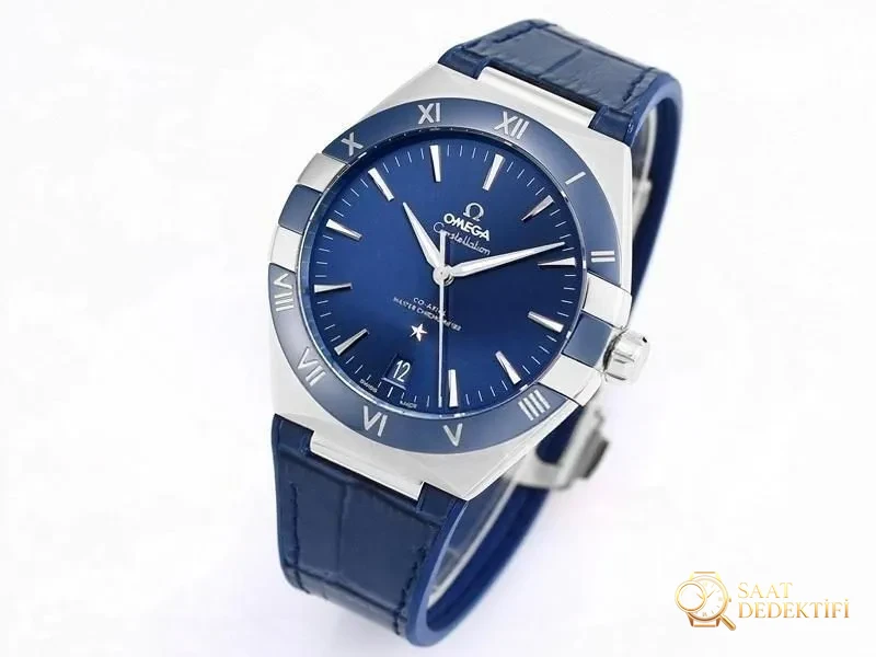 VS Factory Omega 5. Nesil Constellation Serisi Mavi Bezel Mavi Kadran Replika Kol Saati - VS Saat - Kadran Detayı ve Bezel İşçiliği