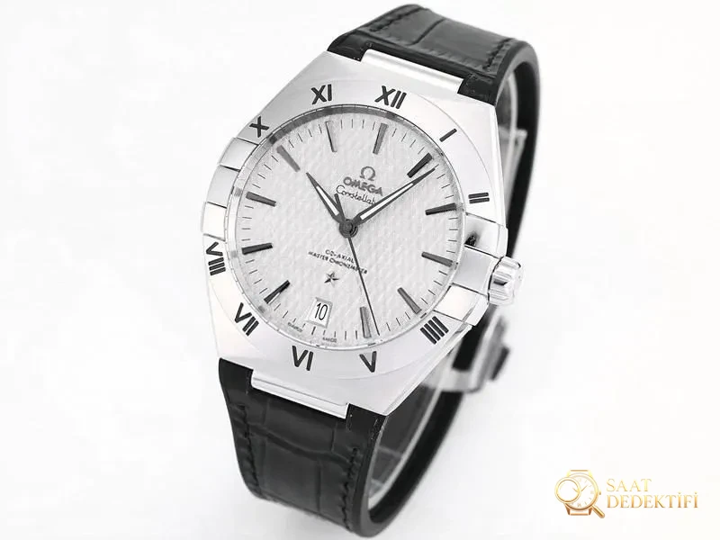 VS Factory Omega fifth generation Constellation series replica wristwatch with diamond pattern steel bezel - VS watch - Dial Detail and Bezel Workmanship
