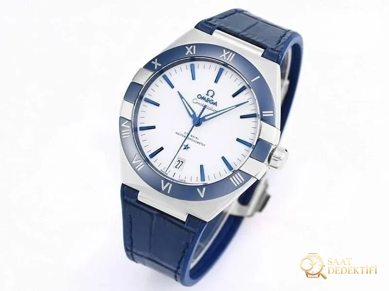 VS Factory Omega Constellation 5. Nesil Mavi Bezel Beyaz Kadran Replika Kol Saati - VS Saat - Kadran Detayı ve Bezel İşçiliği