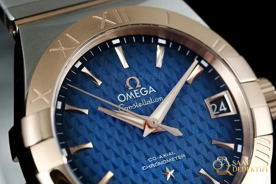 VS Factory Omega Constellation çift renk rose gold smoky blue kabartma eşkenar dörtgen desenli replika saat - 123.20.38.21.03.001 - Bilezik, Toka ve Klips Mekanizması