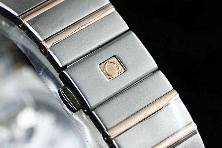 VS Factory Omega Constellation çift renk rose gold smoky blue kabartma eşkenar dörtgen desenli replika saat - 123.20.38.21.03.001 — 11. fotoğraf