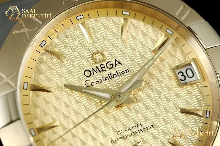 VS Factory Omega Constellation Serisi Baklava Desenli Şampanya Renkli Replika Saat - 123.20.38.21.08.002 - Bilezik, Toka ve Klips Mekanizması
