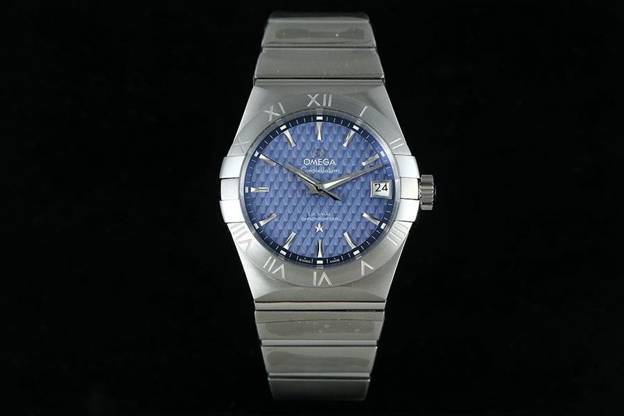 VS Factory Omega Constellation serisi eşkenar dörtgen desenli mavi kadranlı replika kol saati-123.10.38.21.03.001 — 1. fotoğraf