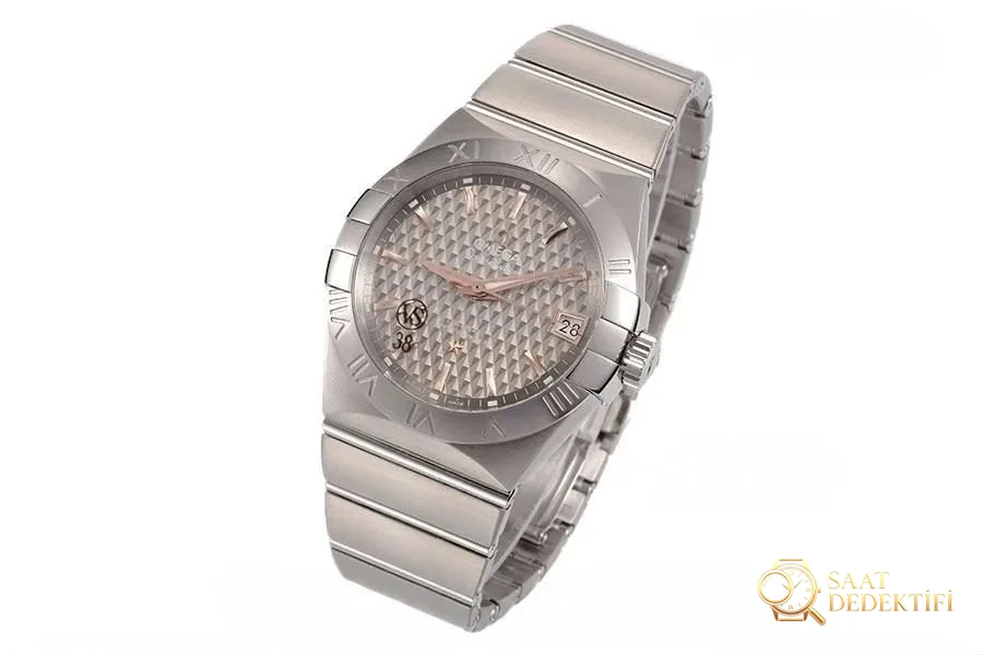 VS Factory Omega Constellation Serisi Gri Baklava Desenli Kadranlı Replika Kol Saati - 123.10.38.21.06.002 - Kadran Detayı ve Bezel İşçiliği