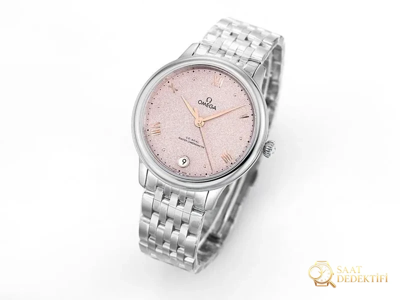 VS Factory Omega De Ville kadın pembe kadranlı replika kol saati - VS saat - Kadran Detayı ve Bezel İşçiliği