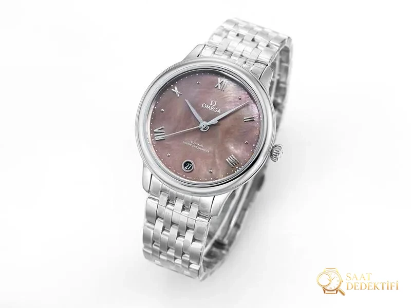 VS Factory Omega De Ville kadın pembe sedef kadranlı replika kol saati - VS saat - Kadran Detayı ve Bezel İşçiliği
