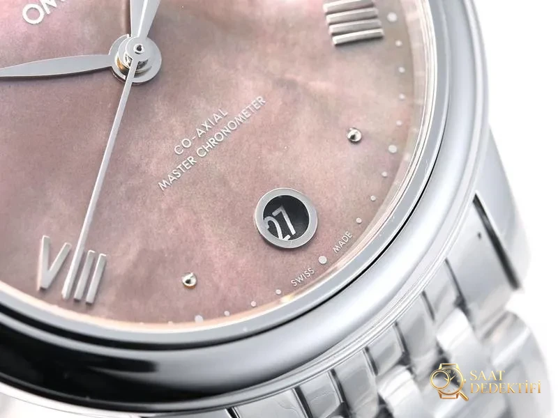 VS Factory Omega De Ville kadın pembe sedef kadranlı replika kol saati - VS saat - Arka Kapak ve Mekanizma Detayı