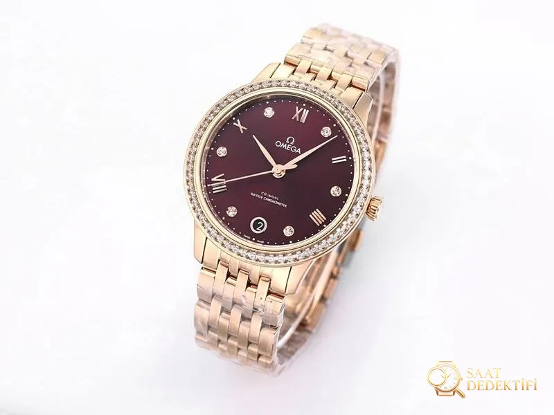 VS Factory Omega De Ville Kadın Rose Gold Bordo Kadran Replika Kol Saati - VS Saat - Kadran Detayı ve Bezel İşçiliği