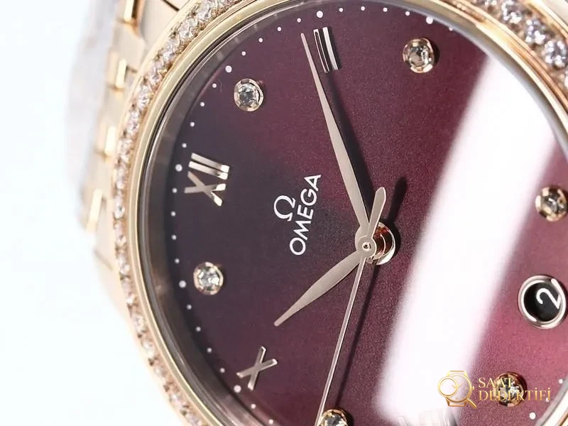 VS Factory Omega De Ville Kadın Rose Gold Bordo Kadran Replika Kol Saati - VS Saat - Arka Kapak ve Mekanizma Detayı