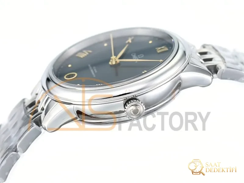 VS Factory Omega De Ville kadın modeli, yeşil kadran, altın akrep ve yelkovan, altın saat işaretli replika kol saati - VS Saat - Bilezik, Toka ve Klips Mekanizması