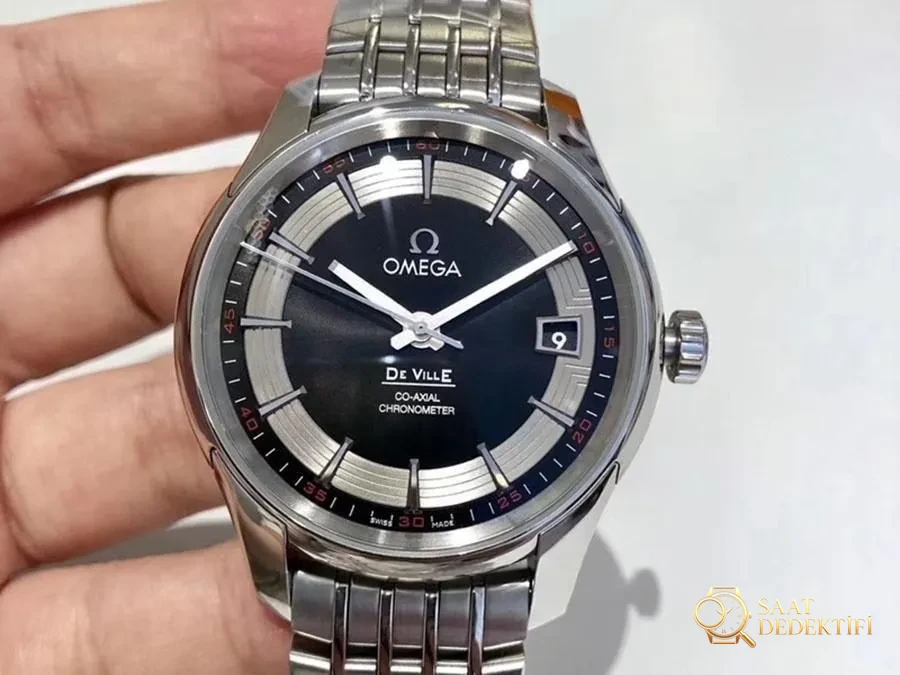 VS Factory Omega De Ville [Parlak Siyah] 8500 model replika kol saati - VS saat - Kadran Detayı ve Bezel İşçiliği