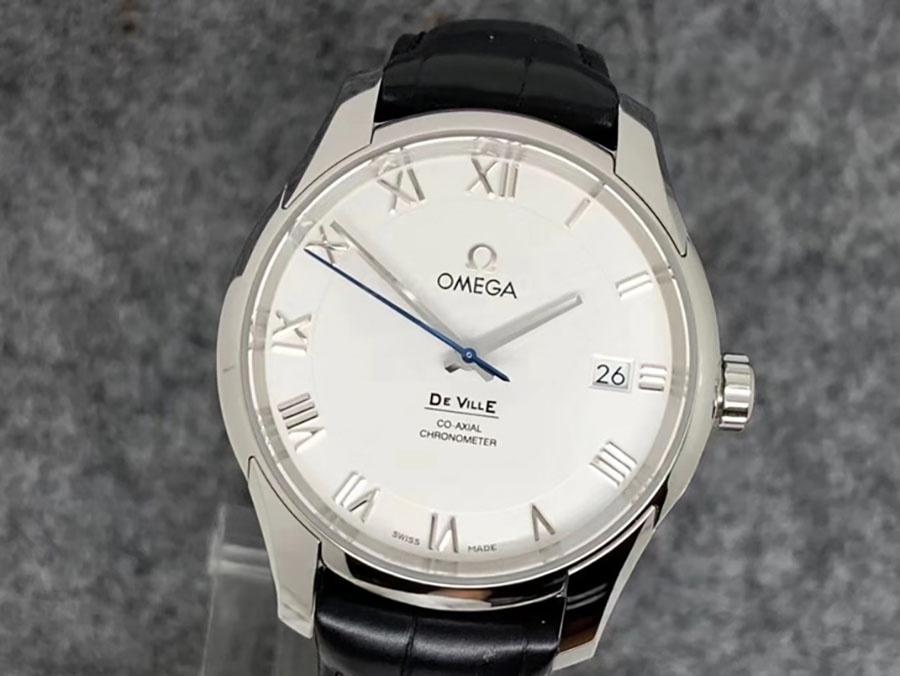 VS Factory Omega De Ville serisi beyaz kadran deri kayış replika saat - VS saat — 1. fotoğraf