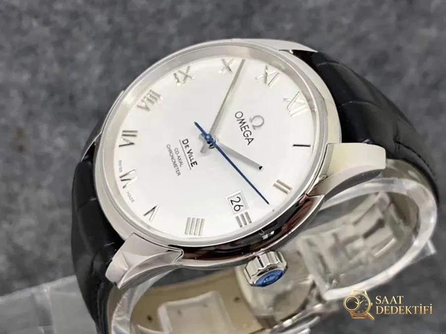 VS Factory Omega De Ville serisi beyaz kadran deri kayış replika saat - VS saat - Kadran Detayı ve Bezel İşçiliği
