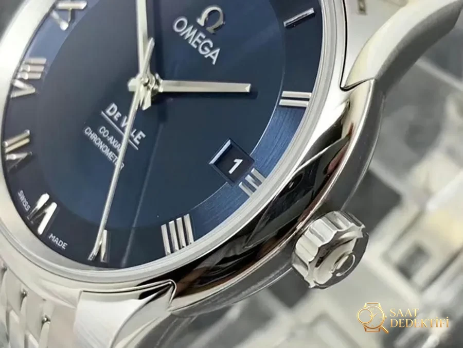 VS Factory Omega De Ville Serisi Mavi Kadranlı Replika Kol Saati - VS Saat - Kadran Detayı ve Bezel İşçiliği