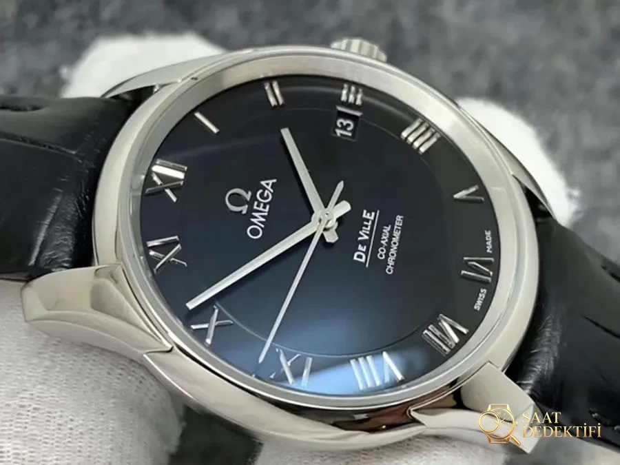 VS Factory Omega De Ville series black dial leather strap replica wristwatch - VS Watch - Dial Detail and Bezel Workmanship