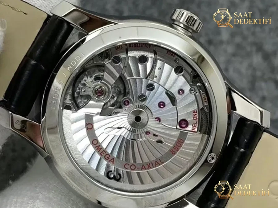VS Factory Omega De Ville series black dial leather strap replica wristwatch - VS Watch - Back Cover and Mechanism Detail