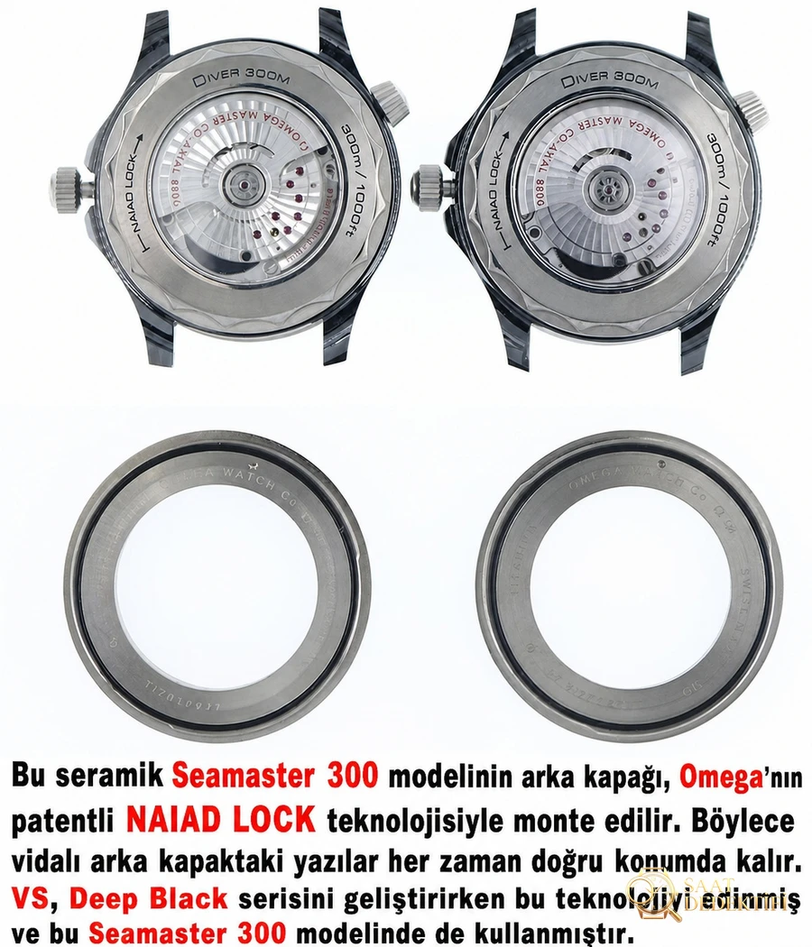 VS Factory Omega gerçek-replika karşılaştırması - Seamaster 300 tam seramik siyah model - Arka Kapak ve Mekanizma Detayı