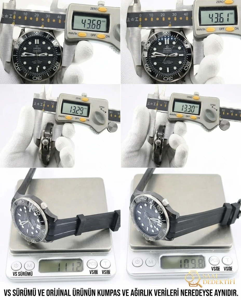 VS Factory Omega gerçek-replika karşılaştırması - Seamaster 300 tam seramik siyah model - Makro Kadran ve İndeks İşçiliği