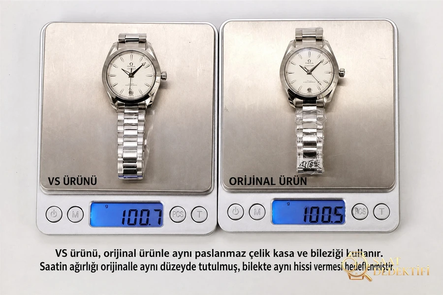 VS Factory Omega orijinalle karşılaştırma - Seamaster 150 kadın replika saat - Bilekte Duruş ve Kasa Orantısı