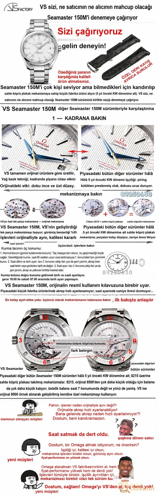 VS Factory Omega replika saat ile piyasa versiyonu karşılaştırması - Seamaster 150 dikey tik ağacı kadran - Kadran Detayı ve Bezel İşçiliği
