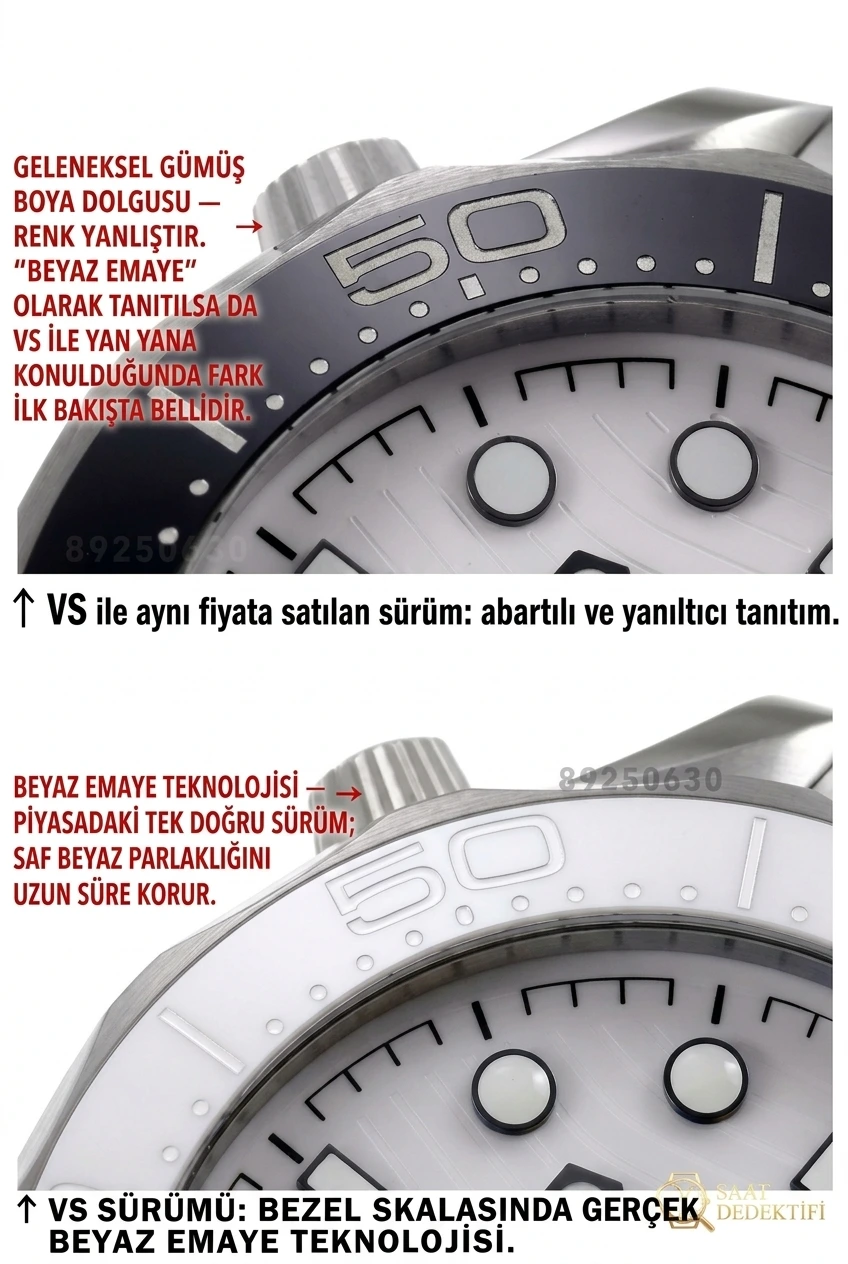 VS Factory Omega Replika Saat Piyasa Versiyonuyla Karşılaştırma - Seamaster 300 Panda Kadran Modeli - Kasa Profili ve Kurma Kolu İncelemesi