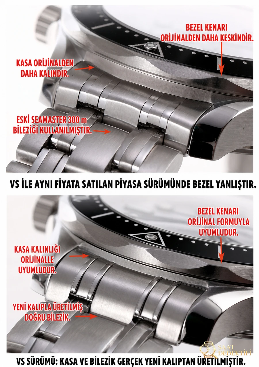 VS Factory Omega Replika Saat Piyasa Versiyonuyla Karşılaştırma - Seamaster 300 Panda Kadran Modeli - Bilezik, Toka ve Klips Mekanizması