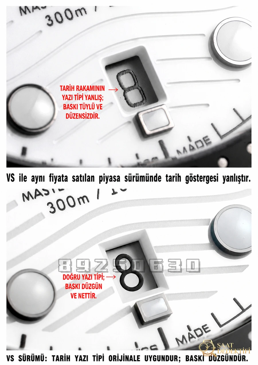 VS Factory Omega Replika Saat Piyasa Versiyonuyla Karşılaştırma - Seamaster 300 Panda Kadran Modeli - Makro Kadran ve İndeks İşçiliği
