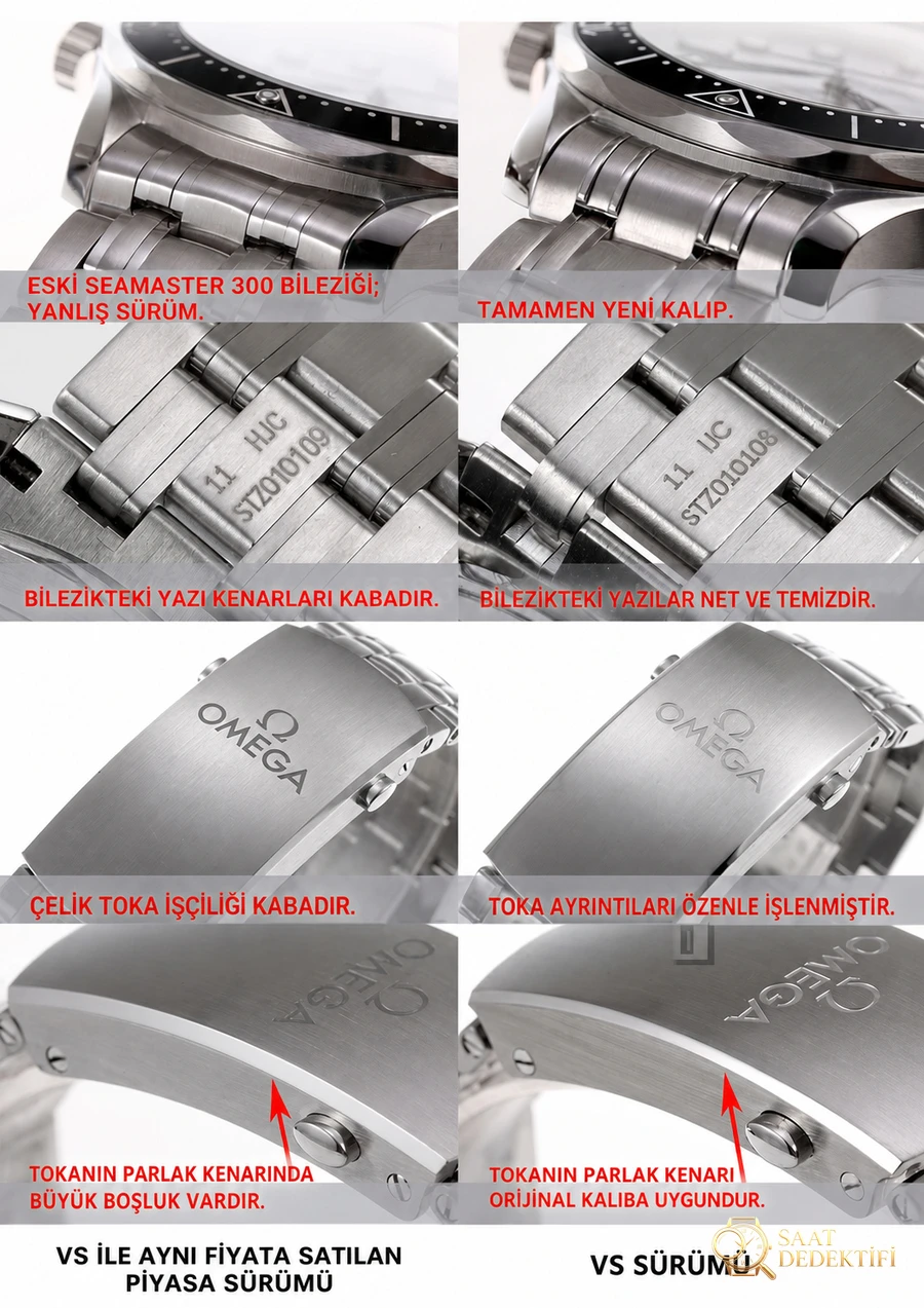 VS Factory Omega Replika Saat Piyasa Versiyonuyla Karşılaştırma - Seamaster 300 Panda Kadran Modeli - Klips Kilidi ve Lazer Damgalar