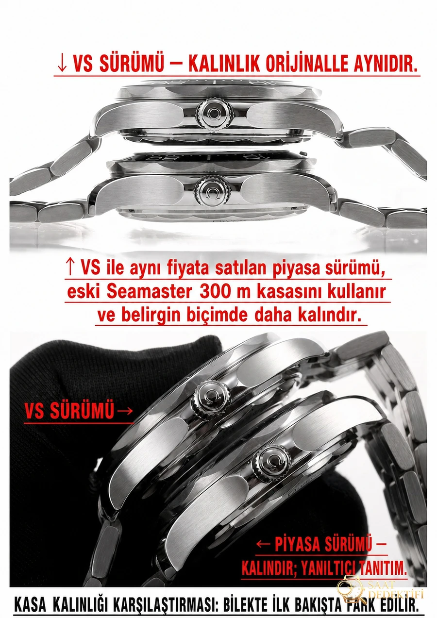 VS Factory Omega Replika Saat Piyasa Versiyonuyla Karşılaştırma - Seamaster 300 Panda Kadran Modeli - Bilekte Duruş ve Kasa Orantısı