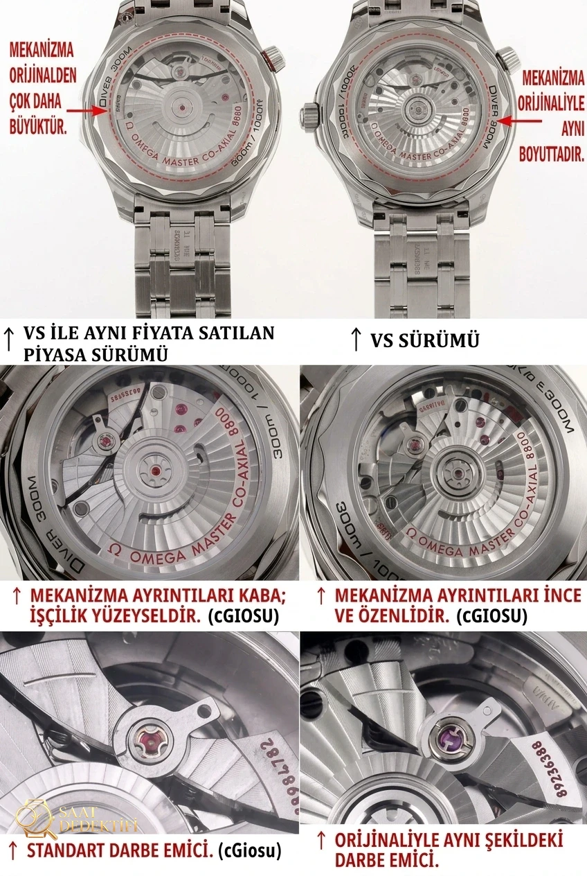VS Factory Omega Replika Saat Piyasa Versiyonuyla Karşılaştırma - Seamaster 300 Panda Kadran Modeli - Fosfor ve Super-LumiNova Gece Görünümü