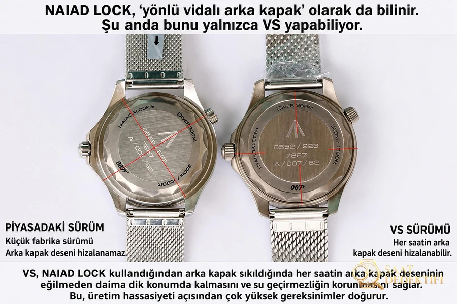 VS Factory Omega replika saatin market versiyonuyla karşılaştırması - 007 No Time to Die 210.90.42.20.01.001 - Kasa Profili ve Kurma Kolu İncelemesi