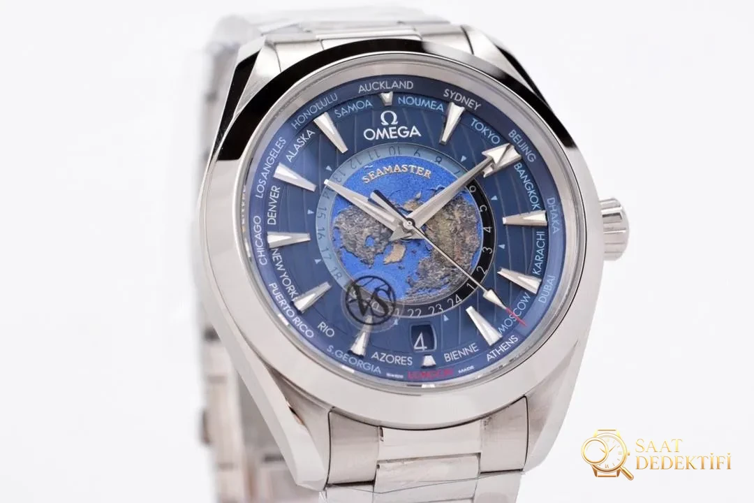 VS Factory Omega Seamaster 150 GMT Dünya Saati kol saati incelemesi - Makro Kadran ve İndeks İşçiliği