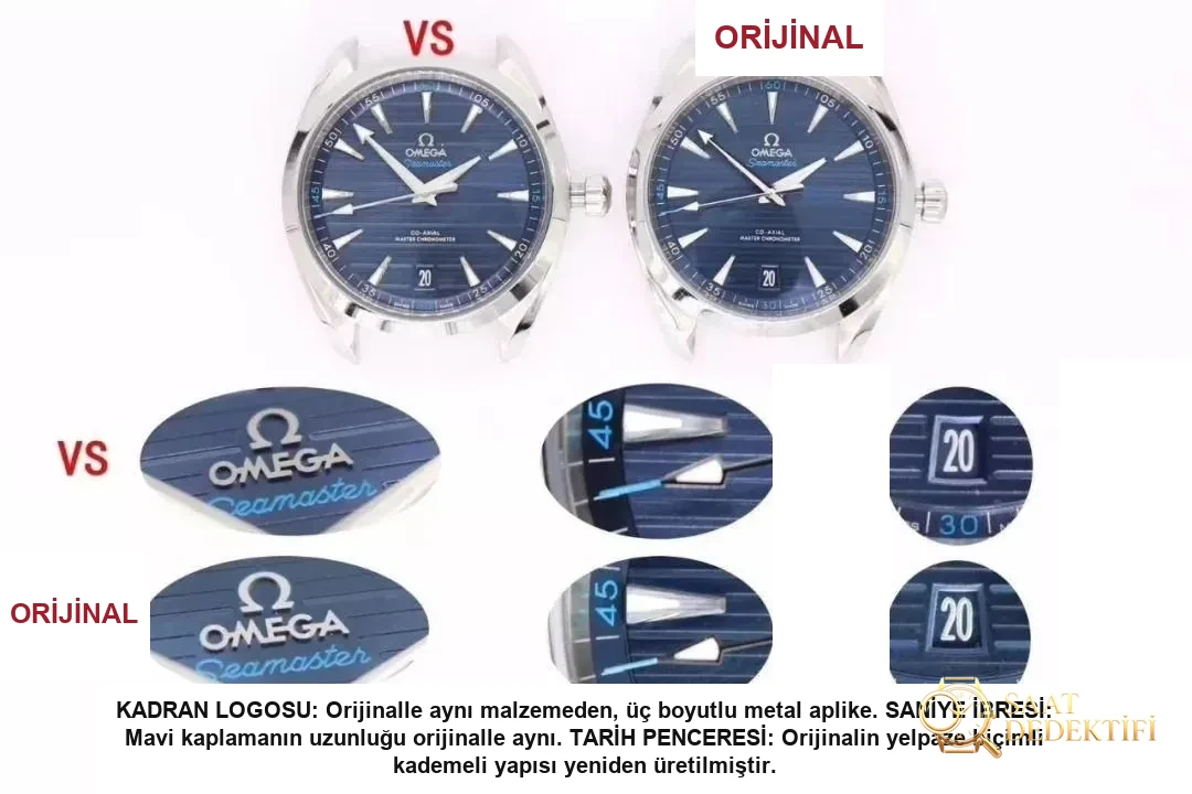 VS Factory Omega Seamaster 150 metre 220.12.41.21.06.00 serisi AQUA TERRA replika saat ile orijinal karşılaştırmalı inceleme - Kasa Çeliği ve Polisaj Kalitesi