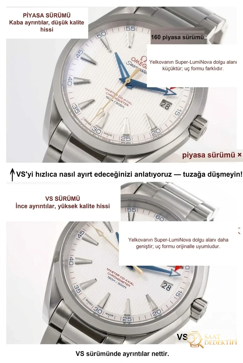 VS Factory Omega Seamaster 150 metre nasıl ayırt edilir? - Kadran Detayı ve Bezel İşçiliği