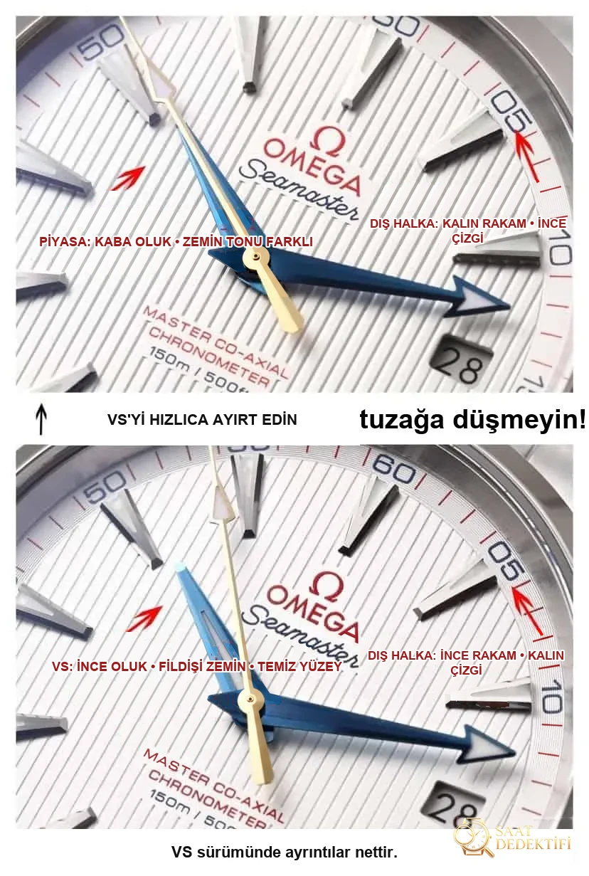 VS Factory Omega Seamaster 150 metre nasıl ayırt edilir? - Makro Kadran ve İndeks İşçiliği