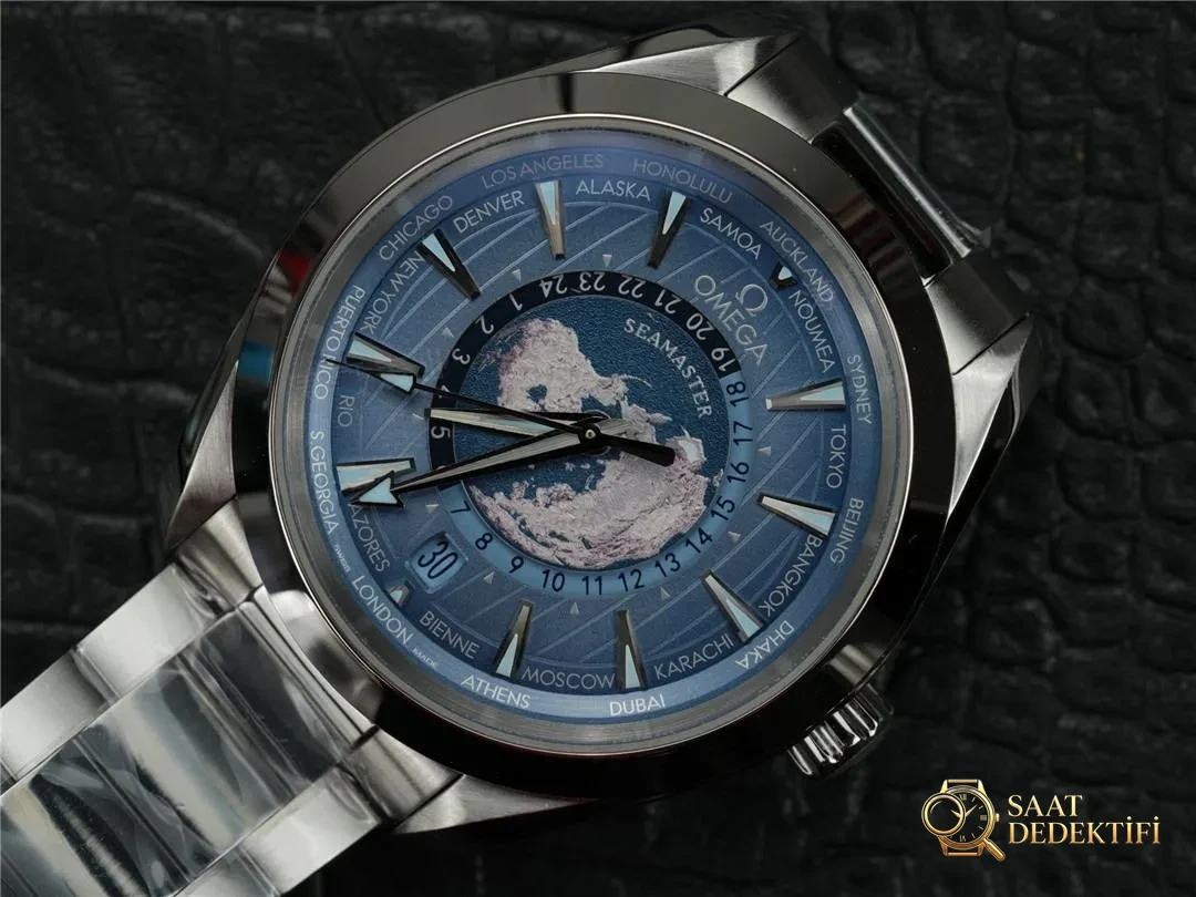 VS Factory Omega Seamaster 150 World Time, Seamaster 6000, SUMMER BLUE 75. Yıl Anma Serisi - Bilezik, Toka ve Klips Mekanizması