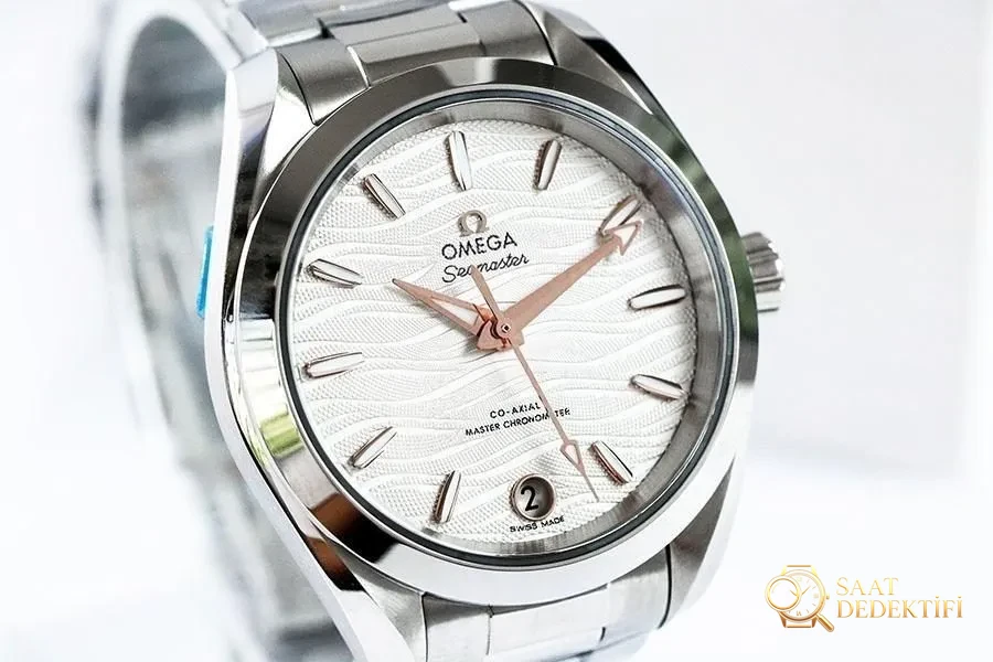 VS Factory Omega Seamaster 150M Dalga Rose Gold replika saat - 34 mm modeli - Kadran Detayı ve Bezel İşçiliği