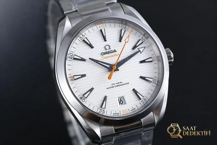 VS Factory Omega Seamaster 150M Teak Beyaz Kadran Turuncu Akrep-Yelkovan Replika Saat - VS Saat - Kadran Detayı ve Bezel İşçiliği