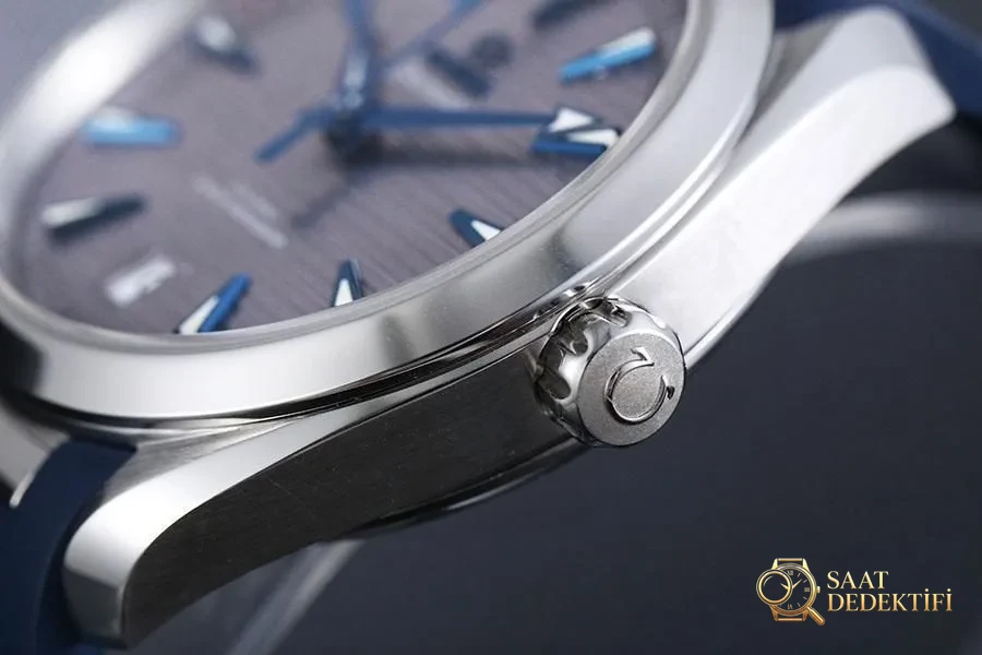 VS Factory Omega Seamaster 150M tik ağacı gri kadran mavi akrep-yelkovan replika kol saati-VS Saat - Makro Kadran ve İndeks İşçiliği