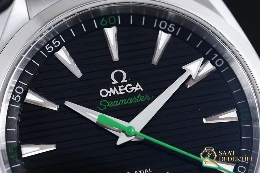 VS Factory Omega Seamaster 150M tik ağacı siyah kadran yeşil akrep-yelkovan replika kol saati - VS saat - Kasa Profili ve Kurma Kolu İncelemesi