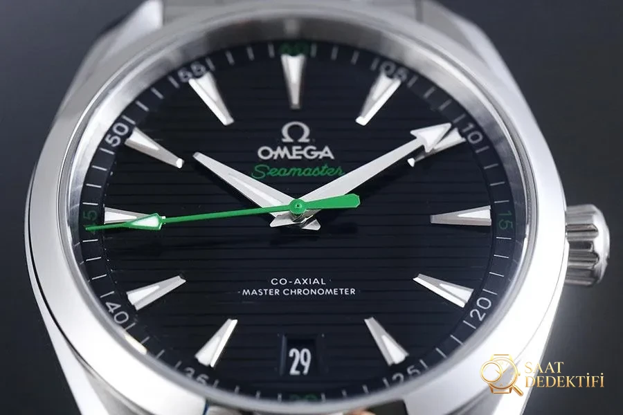 VS Factory Omega Seamaster 150M tik ağacı siyah kadran yeşil akrep-yelkovan replika kol saati - VS saat - Bilezik, Toka ve Klips Mekanizması