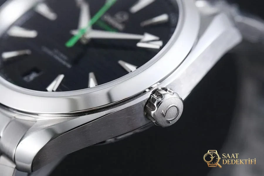 VS Factory Omega Seamaster 150M tik ağacı siyah kadran yeşil akrep-yelkovan replika kol saati - VS saat - Makro Kadran ve İndeks İşçiliği