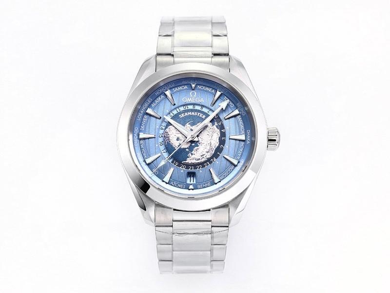VS Factory Omega Seamaster 150M World Time buz mavisi replika saat - VS saat — 1. fotoğraf