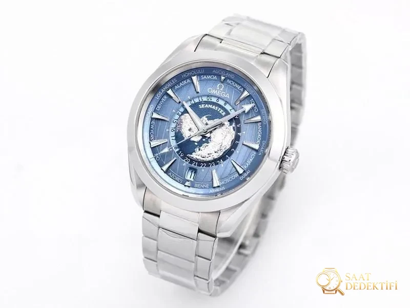 VS Factory Omega Seamaster 150M World Time ice blue replica watch - VS watch - Dial Detail and Bezel Workmanship