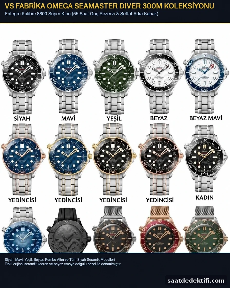 VS Factory Omega Seamaster Diver 300M super clone renk koleksiyonu genel görünümü
