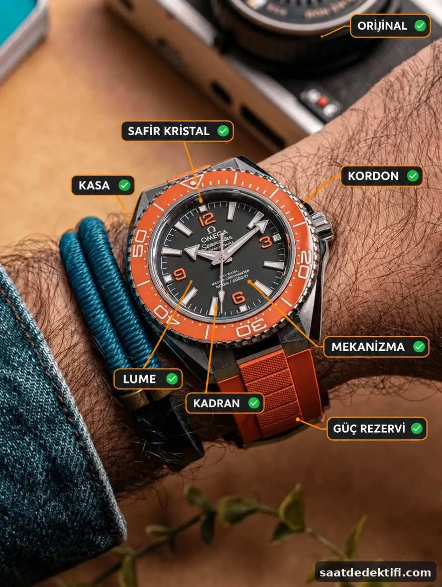 VS Factory Omega Planet Ocean 600M turuncu kauçuk kayışla gün ışığında bilekte