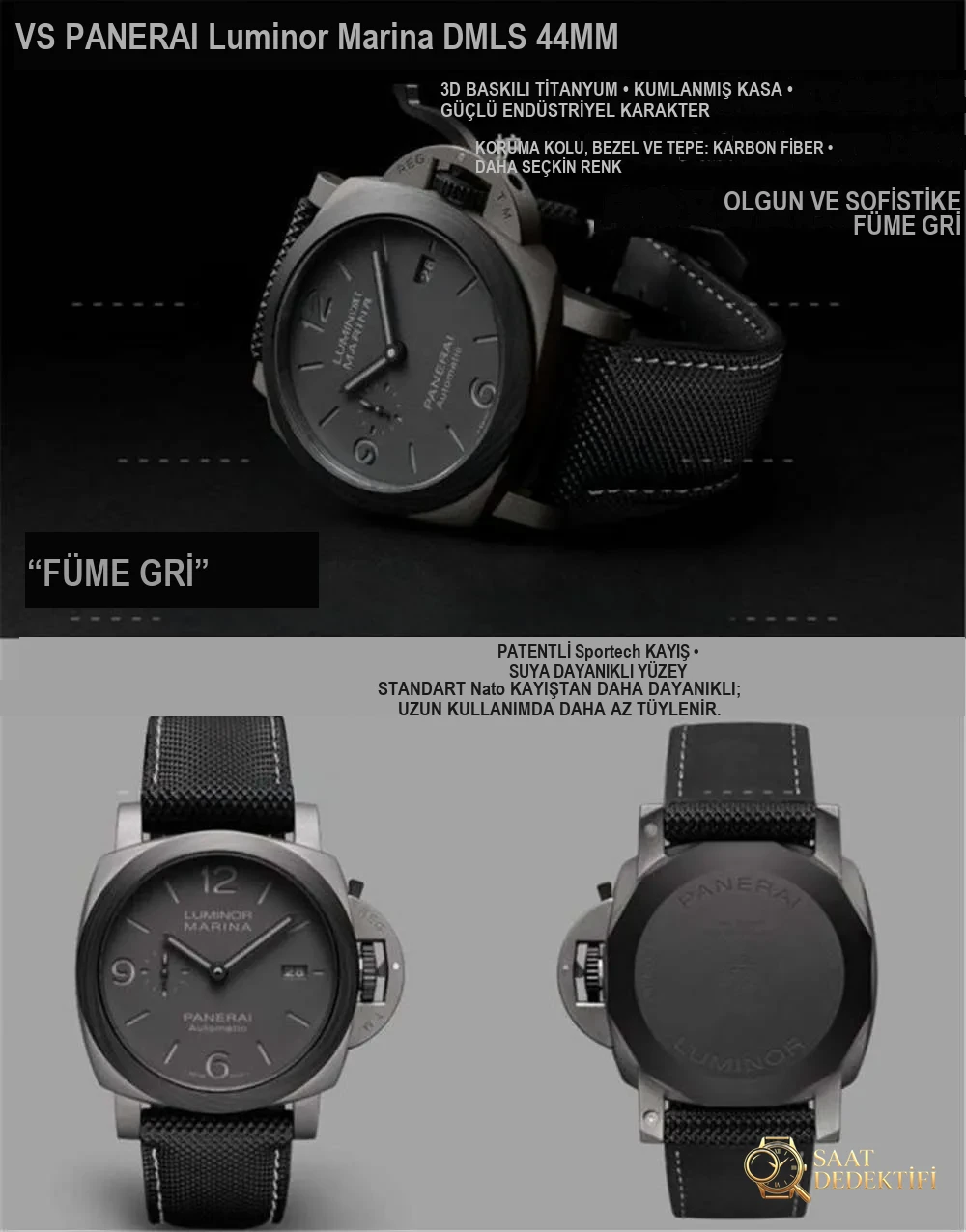VS Factory Panerai 1662 «Kumlanmış Titanyum Kasa» 44 mm Duman Grisi Kadranlı Saat Detaylı İncelemesi - Bilekte Duruş ve Kasa Orantısı